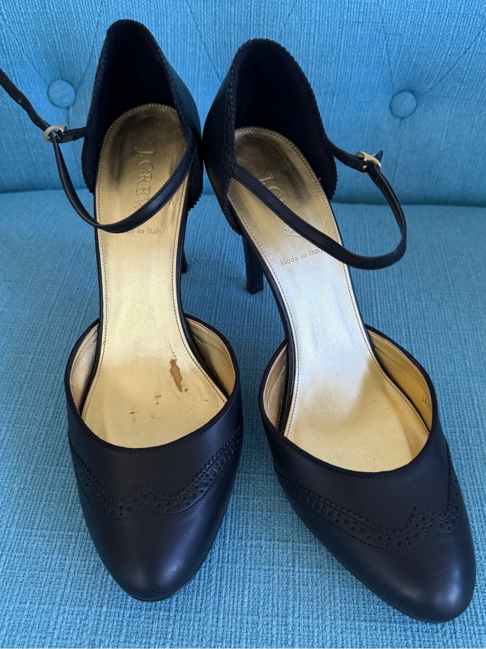 J Crew Black Leather Ankle-Strap Pumps